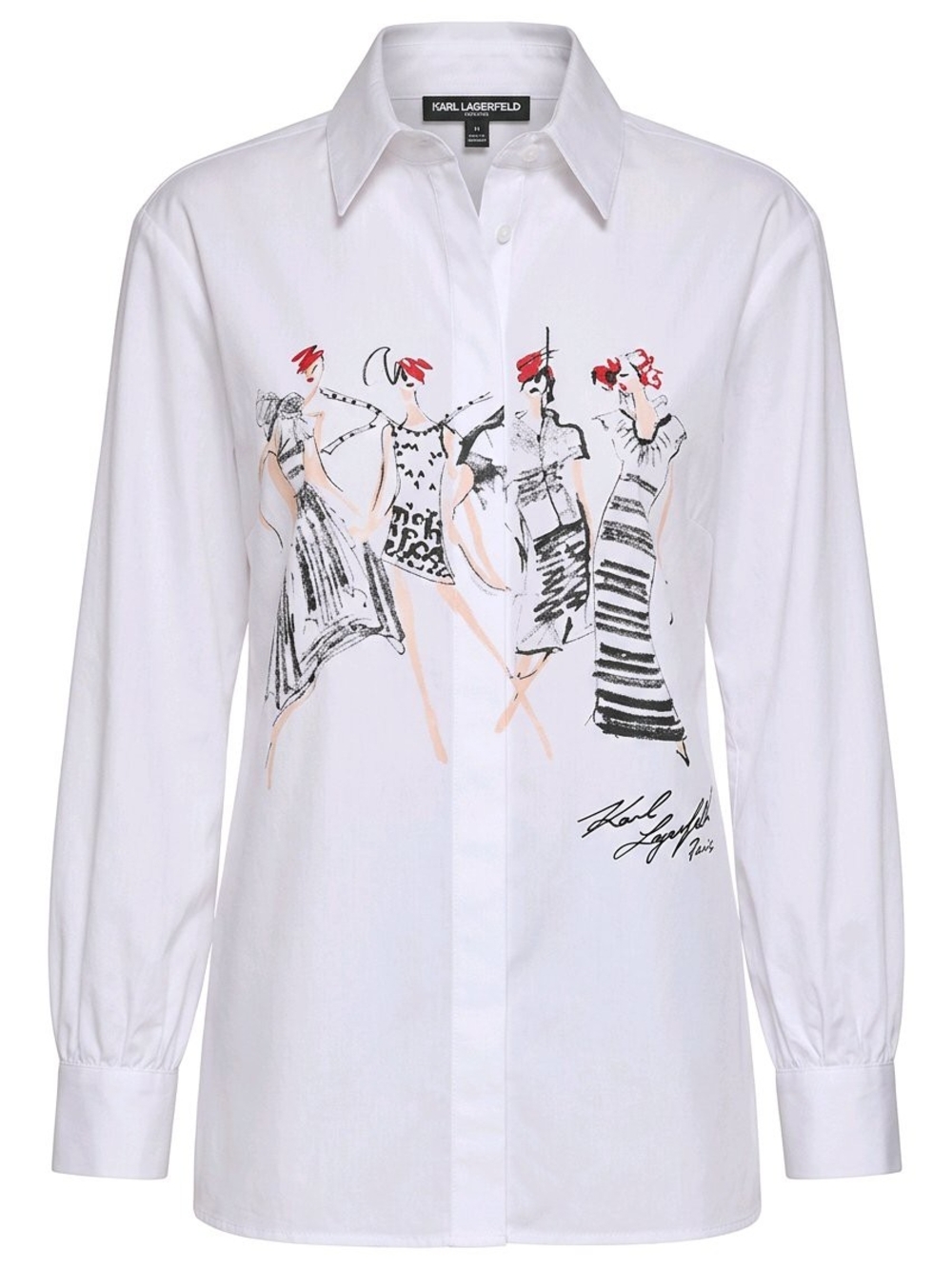 Karl Lagerfeld White Button Down Shirt & Paris Ladies Graphic Illustration New
